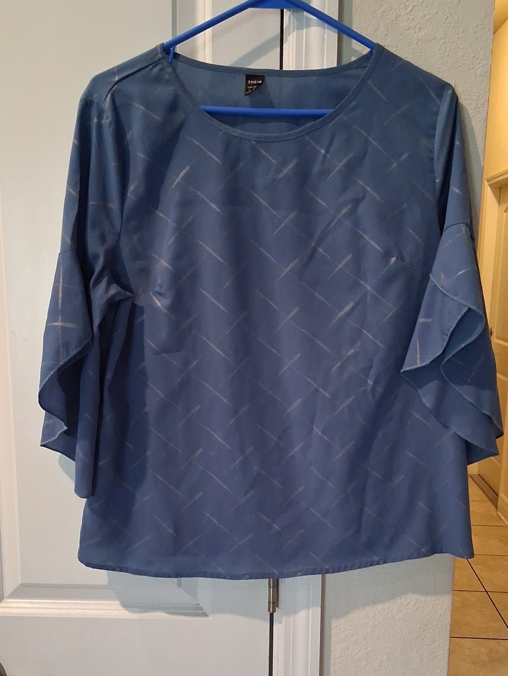 SHEIN Blue Layered Ruffle Sleeve Blouse